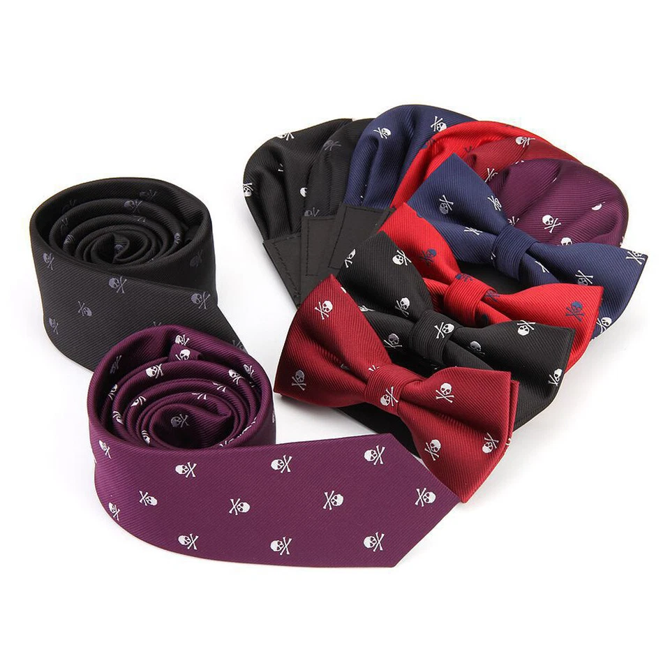 Hombres Corbata Estampado Calavera Pre-atada Esmoquin Pajarita Bolsillo Cuadrado Pañuelo Fiesta Set Foto 2 de 2