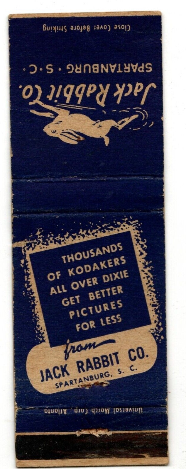 JACK RABBIT CO matchbook matchcover SPARTANBURG, SOUTH CAROLINA eBay