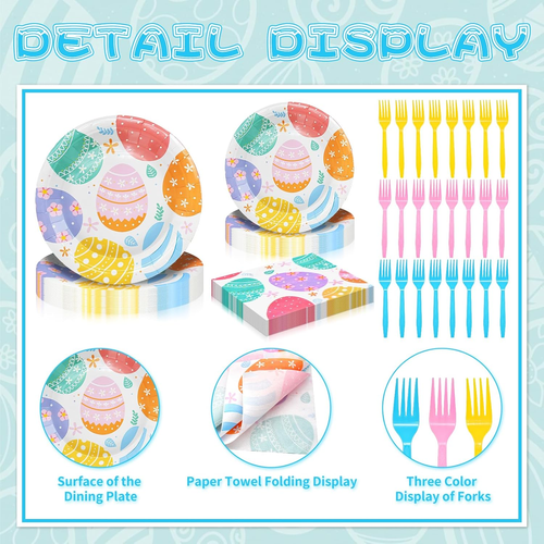 96 Pieces Easter Day Tableware Set Party Supplies - Colorful Eggs Pattern Dispos - Picture 3 of 12