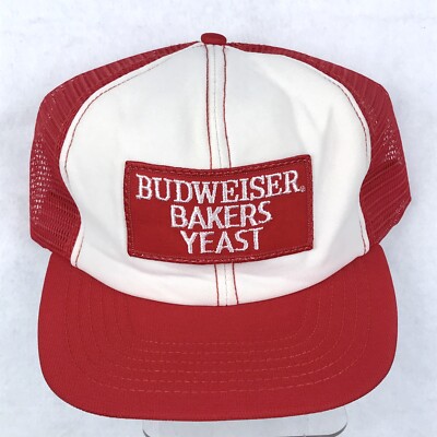 vintage 80s BUDWEISER BAKERS YEAST SNAPBACK TRUCKER HAT beer bud light patch