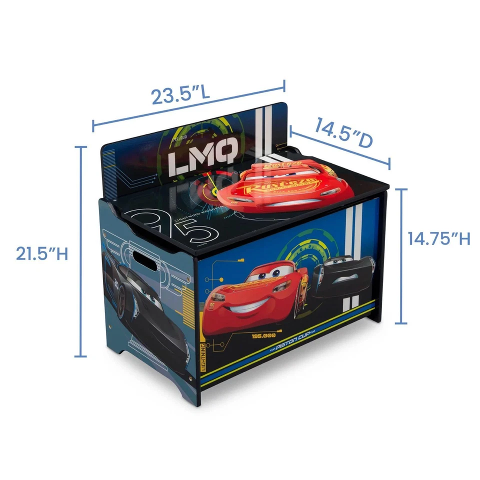 Disney Pixar Cars Deluxe Wooden Toy Box Storage Organizer For Children Kids NEW - Image 4 of 4