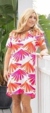 NWT Mary Square Krista Jungle Jive Dress Womens L Bold Pink Orange Tropical Pr