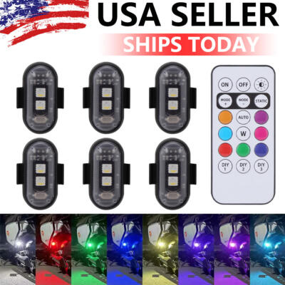 6PCS Wireless LED Strobe Light RGB 8 Colors Rechargeable Flashing Warning Lights