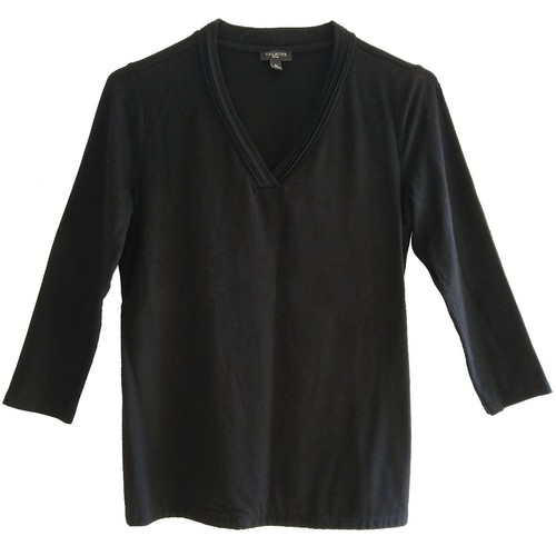 Talbots Petite PS Black 3/4 Sleeve V Neck Heavy Rayon Knit Stretchy Blouse Top - Picture 2 of 4