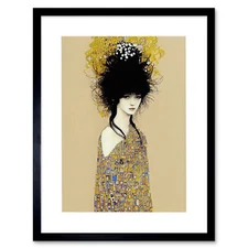 Woman in Klimt Style Dress Gold Black Framed Wall Art Print Picture 12X16