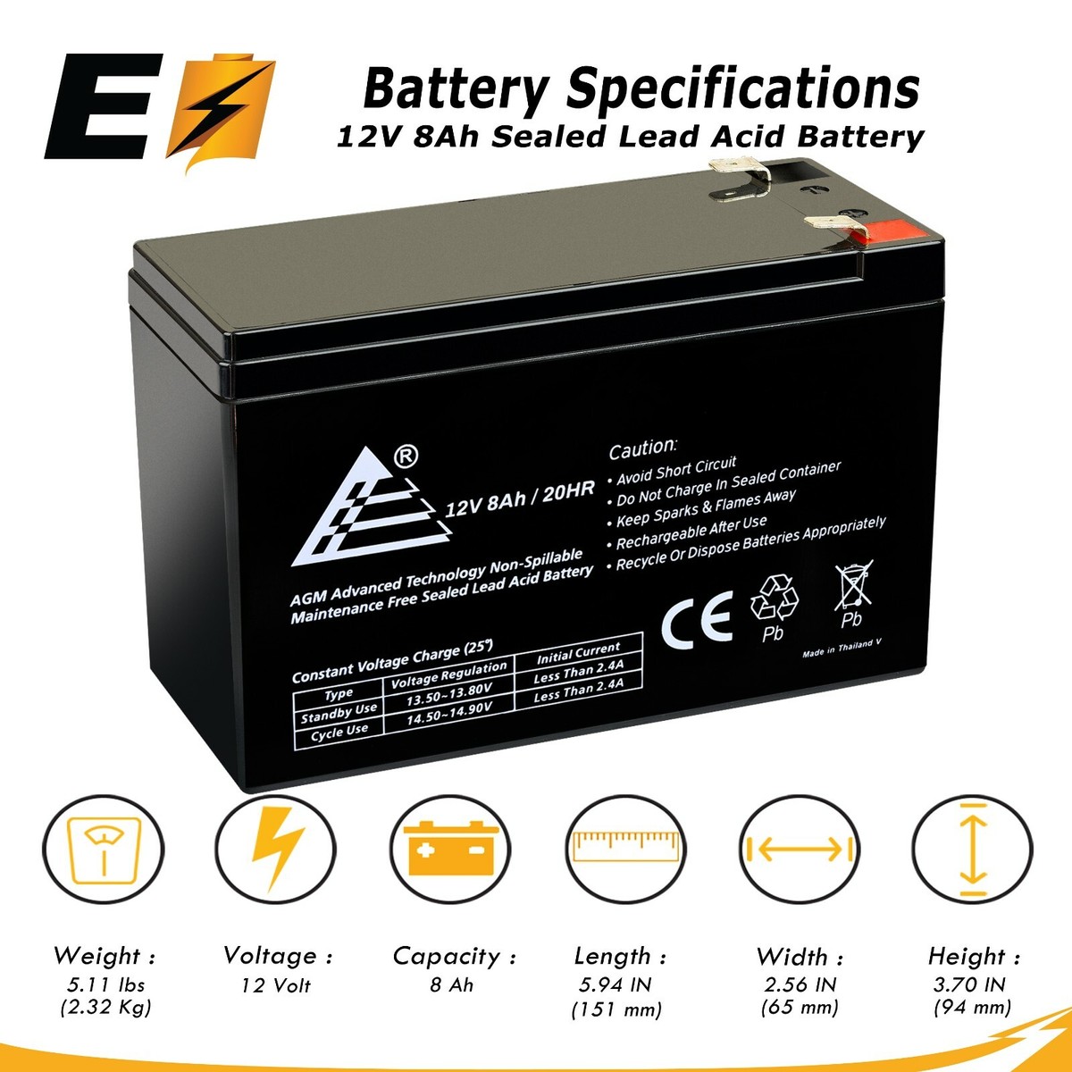 12V 8Ah X-treme X-500, X500 Scooter Battery Replaces 9Ah Or 7Ah