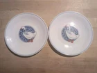 Vtg Arcopal 2 Luncheon Plates Duck Blue Bow Blue Calico Medallion Ring Glass
