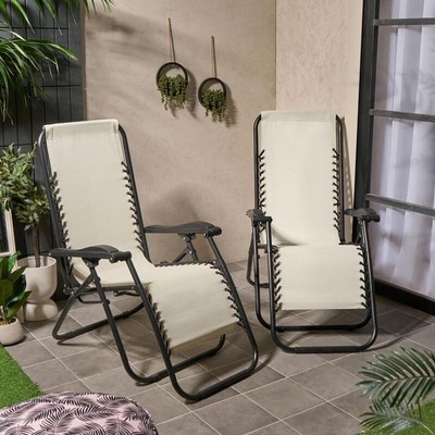 2x Zero Gravity Liegestühle Gartenstühle Klappbar Outdoor Sonnenliegen Set
