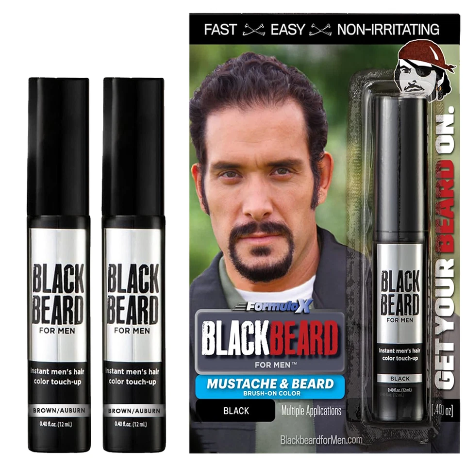 Blackbeard for Men Temporäre Farbe Mascara Bart Schnurrbart Augenbrauen SCHWARZ X2