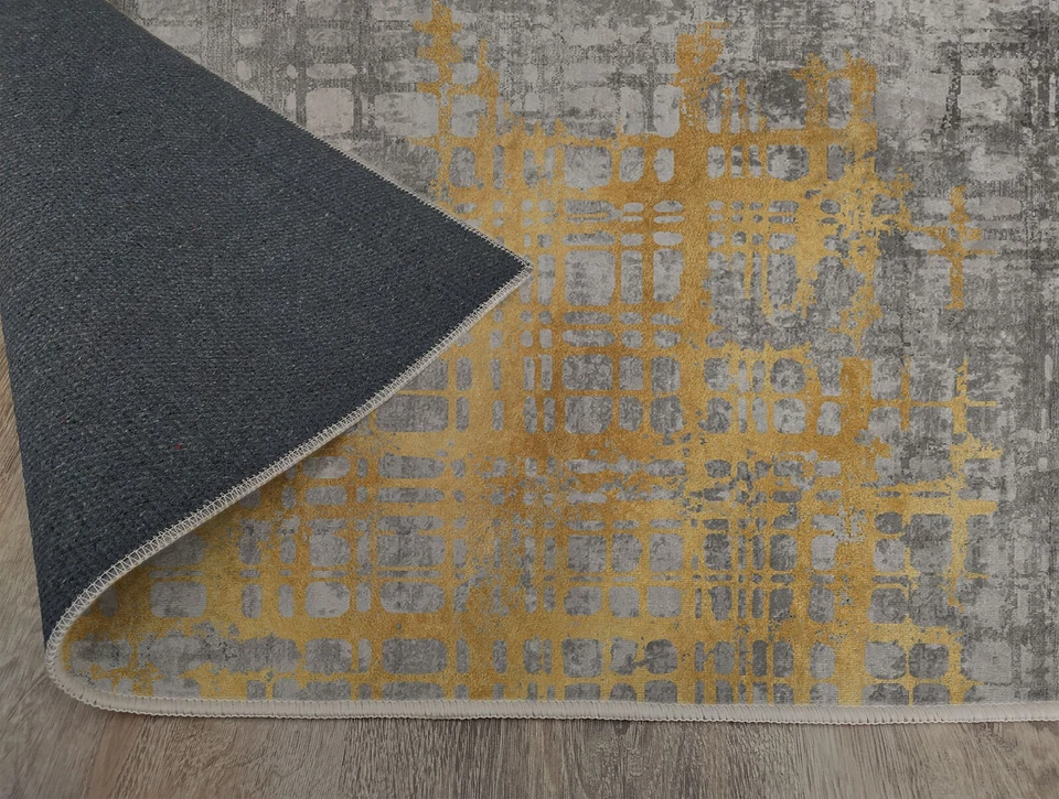 Tapete abstrato moderno, tapete padrão artístico cinza amarelo, decoração contemporânea para casa - Imagem 3 de 4