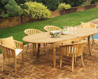 7pc Grade-A Teak Dining Set 118'' Oval Table 6 Lenong Arm Chairs Outdoor Patio
