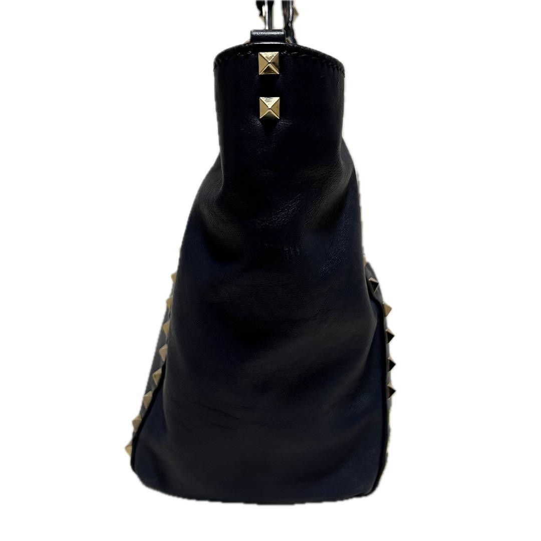 Valentino Garavani Navy Leather 2-Way Studded Tote Bag, Shoulder, Authentic Jap thumbnail 5