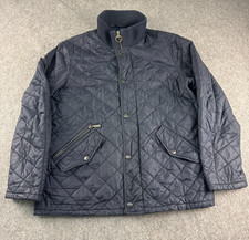Barbour Chelsea Rib Neck Quilted Jacket Mens Large Blue Quilted Zip Coat Hunting