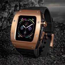 43mm Rose Gold Metal Case Smart Watch Black S...