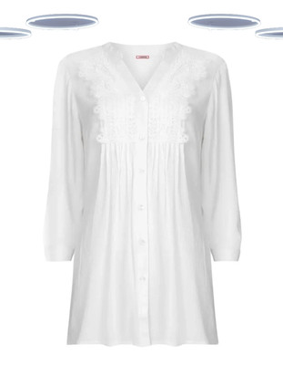 Ex Joe Browns Longline Bluse mit Spitzendetail Biesen Boho Viskose Damen Top