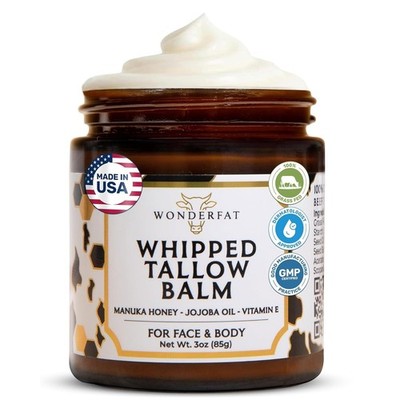 Grass-Fed Whipped Tallow Balm, Face and Body Moisturizer with Manuka Honey, F...