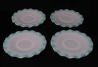 Set of 4 Vtg Hazel Atlas Milk Glass Aqua Blue Ripple Crinoline 5.5" Saucers