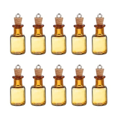 10 Pcs Small Square Mini Glass Bottles Jars with Cork Stopper Eye Screw, Brown