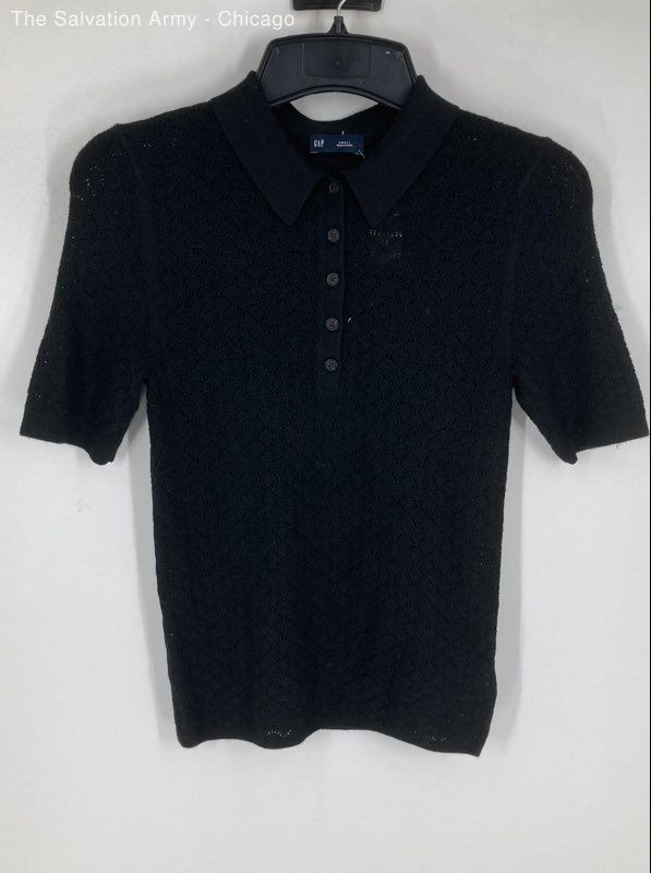 Gap Womens Black Knit Short Sleeve Collared Golf Polo Shirt Size Small