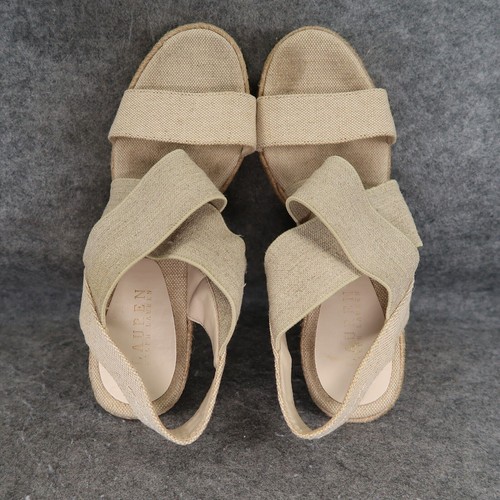 Ralph Lauren Shoes Womens 10 Sandal Wedge Espadrille Platform Strappy Natural - Picture 7 of 17