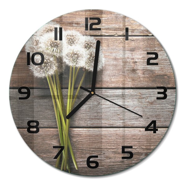 Runde Wanduhr Aus Glas Runde Glasuhr LöWenzahn-Holz Schwarze Zeiger Fi30 Cm-image