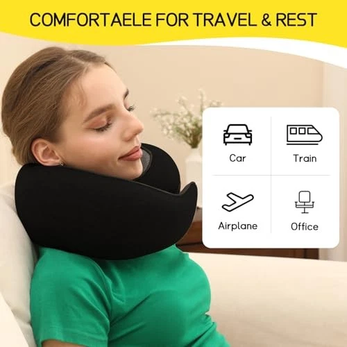 Memory Foam Travel Neck Pillow for Airplanes - Soft & Supportive Black Design Memory Foam Travel Neck Pillow for Airplanes - Soft & Supportive Black Design