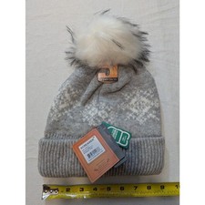 Screamer Pom Beanie NWT Grey Fair Isle Knit Hat Faux Fur Pom Adult