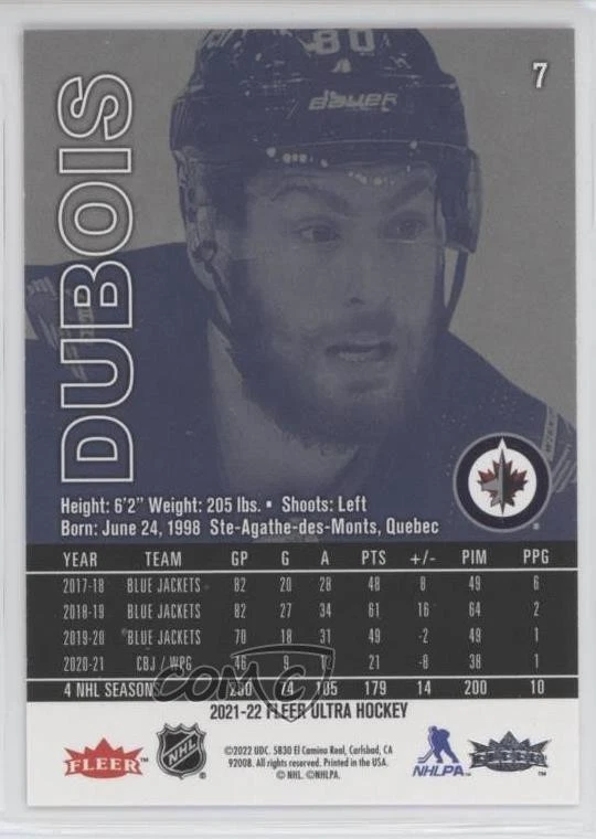 2021-22 Upper Deck Fleer Ultra Rainbow Foil Pierre-Luc Dubois #7 - Image 2 of 2