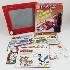 Vintage Etch A Sketch 505 Magic Screen Red Frame Games Puzzles 2 Pcs