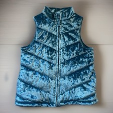 New Zelos Girl s Puffer Zip-up Vest Size Large - Blue Velour With Pockets