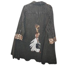 Step In Style Lagenlook Shirt Dress Woman Charcoal Gray Button Artsy Duster Nwt 