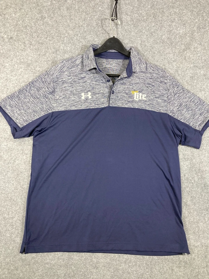 Under Armour Miller Lite Polo Shirt Mens XL Heather Gray Blue Golf Performance - Image 3 of 4