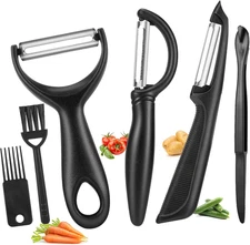 3 Piece Vegetable Peeler Set Stainless Steel Sharp Blades with Brushes & Tools