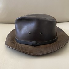Vtg. Henschel Hat Co USA Brown Leather Western Outback Safari Cowboy Hat Large