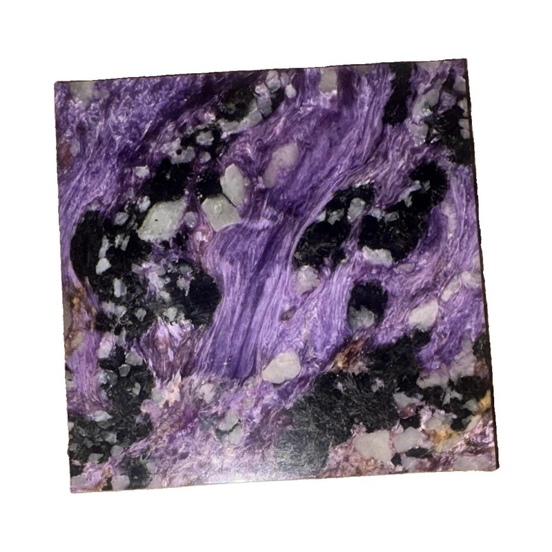Charoite Lapidary Slab Polished Square Slice Purple/Black Stone