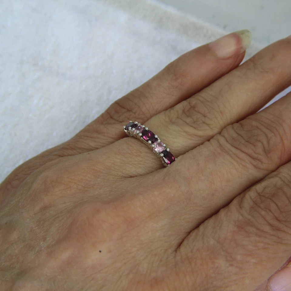 9ct White Gold Rhodolite Garnet Pink Spinel Ring Size 5 1/4 - K - image 4 of 4