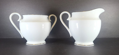 Gorham Hallmark White Porcelain Platinum Trim Sugar/Creamer Set  Classic Modern