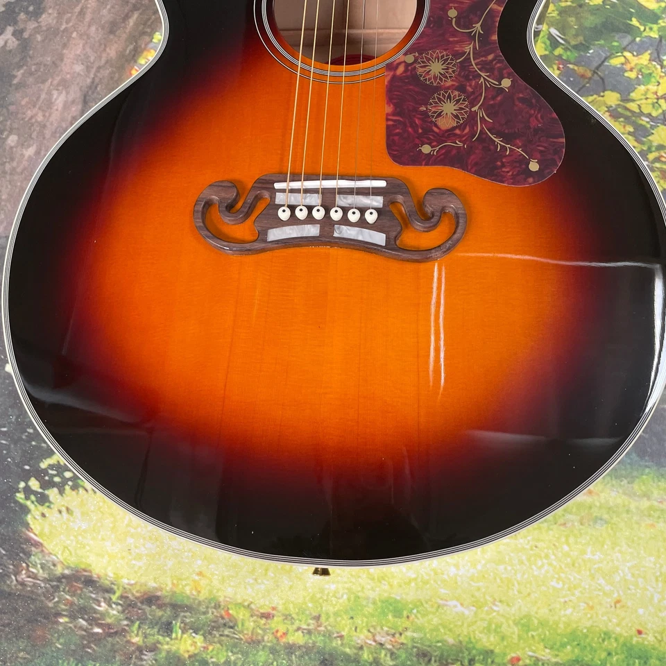 SJ200 Acoustic Electric Guitar Top Solid Spruce Maple B&S 6string Sunburst Color - Image 4 of 4