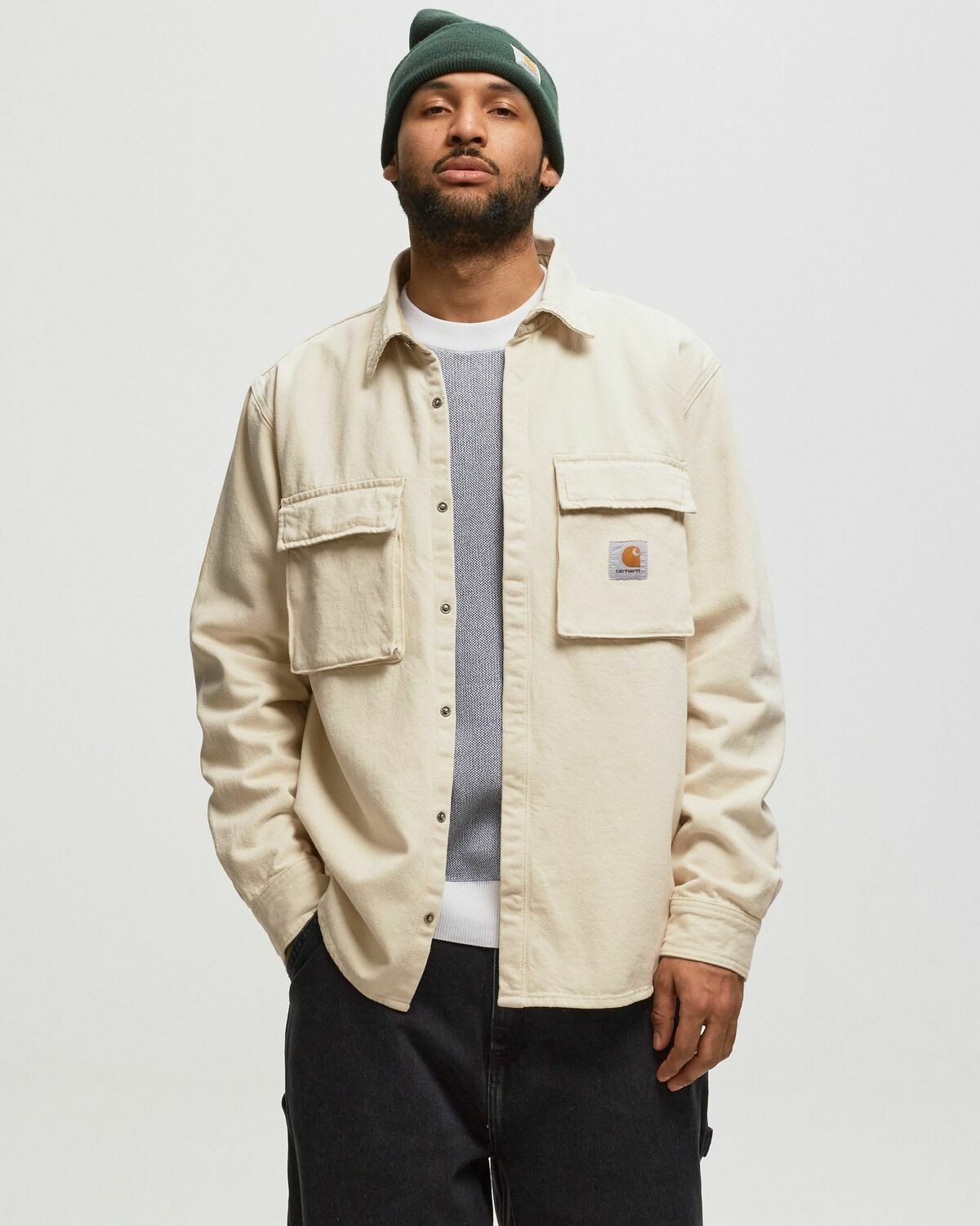 Carhartt WIP Para hombres Monterey Camisa Chaqueta Beige Denim Sobrecamisa Abrigo Algodón Talla XL
