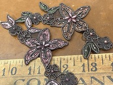 appliques embroidered 1.75x4.75" flowers beads hand sewn 1pc