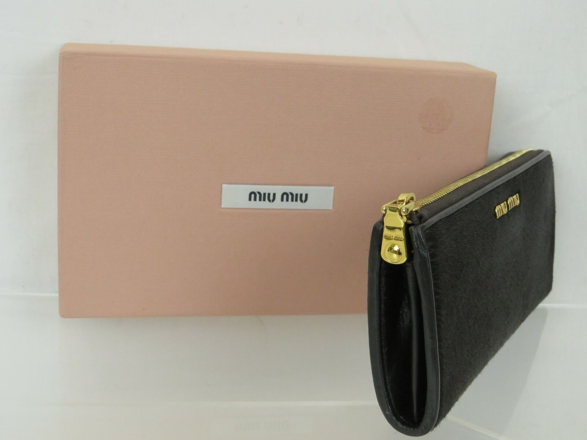 MIUMIU★素敵!DARK BROWN PONY HAIR LOGO L-ZIP WALLET NIB MIU MIU 5M1183 DARK BROWN PONY HAIR LOGO ZIP CONTINENTAL