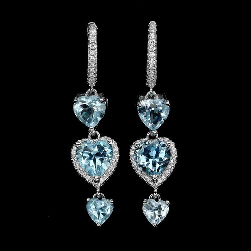 Silver Earrings Topaz Heart Cut Genuine Natural Mined Gems Solid Sterling - Picture 16 of 24