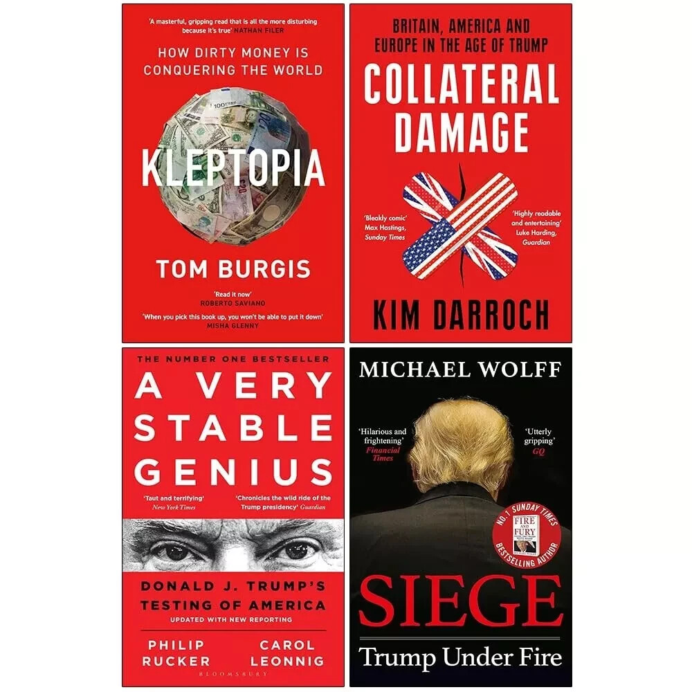 Kleptopia Tom Burgis, Very Stable Genius, Collateral Damage, Siege 4 Books Set