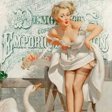 A3 Paper Decoupage PINUP WOMAN WITH GOOSE Paper Designs Italy Same Day Shipping