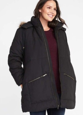 Old Navy Fleece Line Fur Hood 2X Black Long Frost-free Puffer