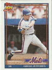 FREE SHIPPING-MINT-1991 Topps New York Mets #30 Gregg Jefferies-40 YEARS OF BASE