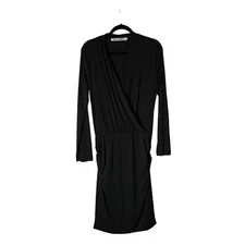 Michael Stars Modal Dress Women's Large Charcoal Grey Faux Wrap LS Rouched Sides