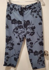Talbots Petites Sz 8 P Slate Blue Black Floral Crop Pants