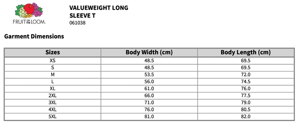 Fruit of the Loom T-Shirt À Manches Longues En Coton S-XXXL + 4XL + 5XL - Photo 2/4