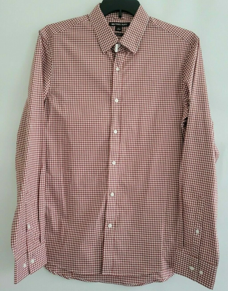 Michael Kors Men s Slim Fit Stretch Gingham Check Shirt Harvest Orange XL